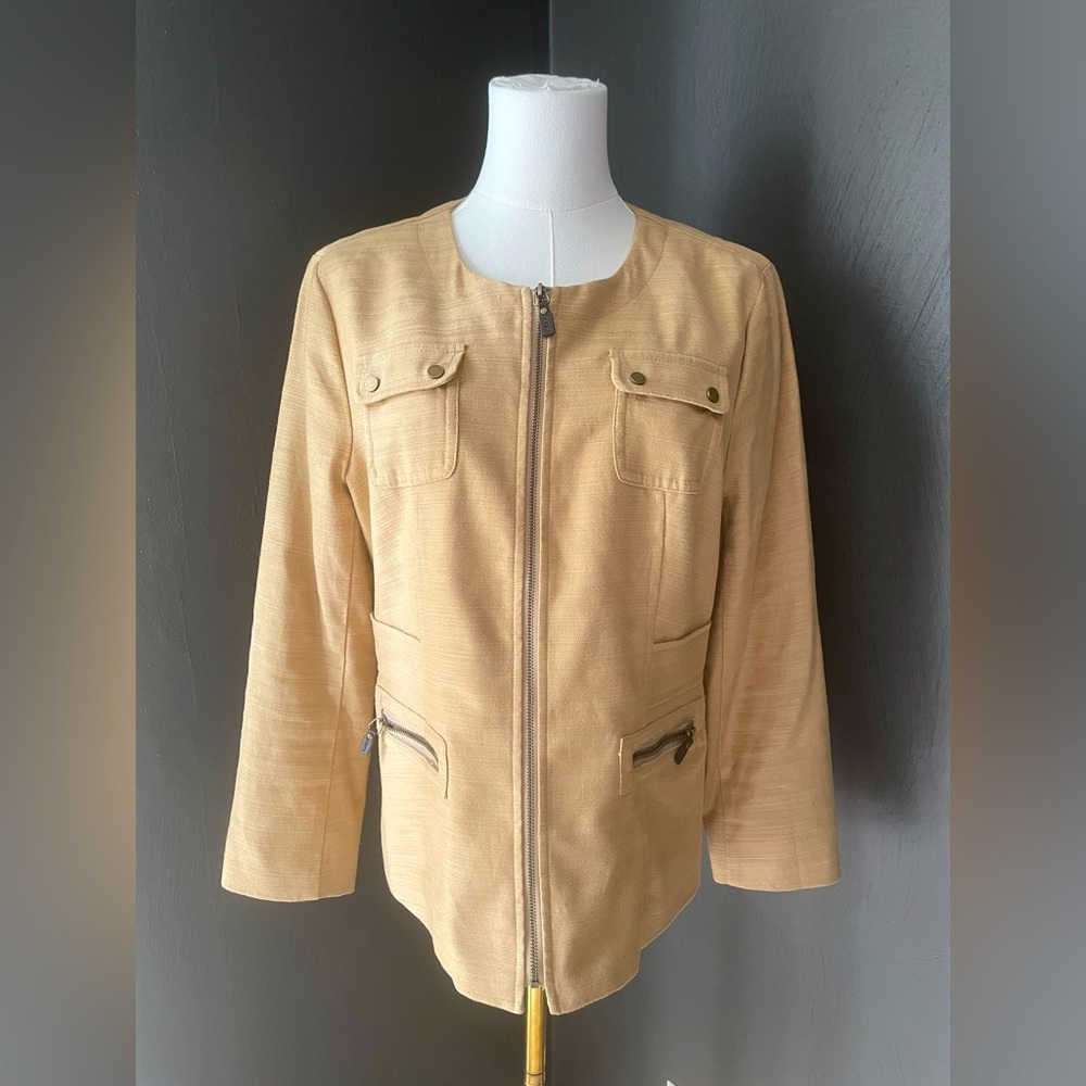 Dana Buchman Women’s Full Zip Cotton Linen Blend Utility Jacket – Size M (10)